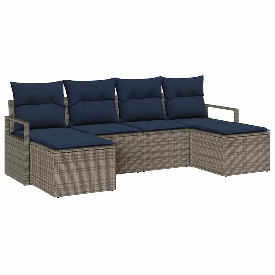 Bankstel 6 pcs Grijs poly rattan