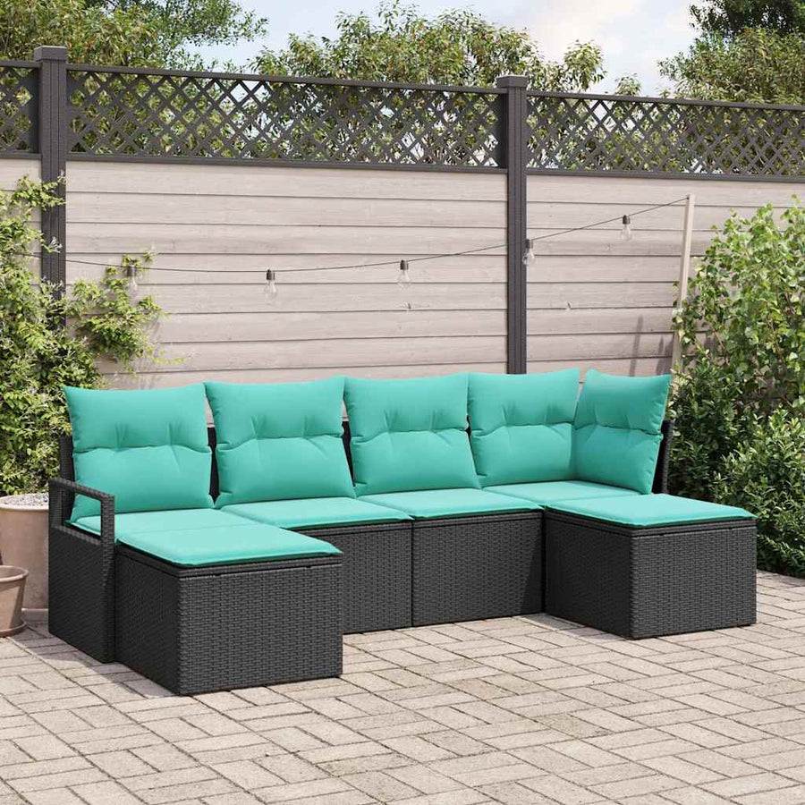 Bankstel 6 pcs Zwart poly rattan
