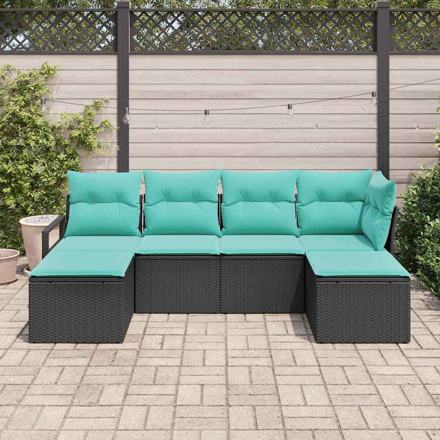 Bankstel 6 pcs Zwart poly rattan