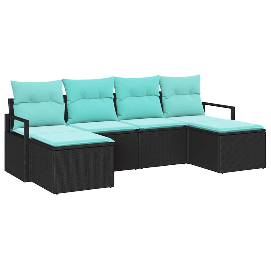 Bankstel 6 pcs Zwart poly rattan