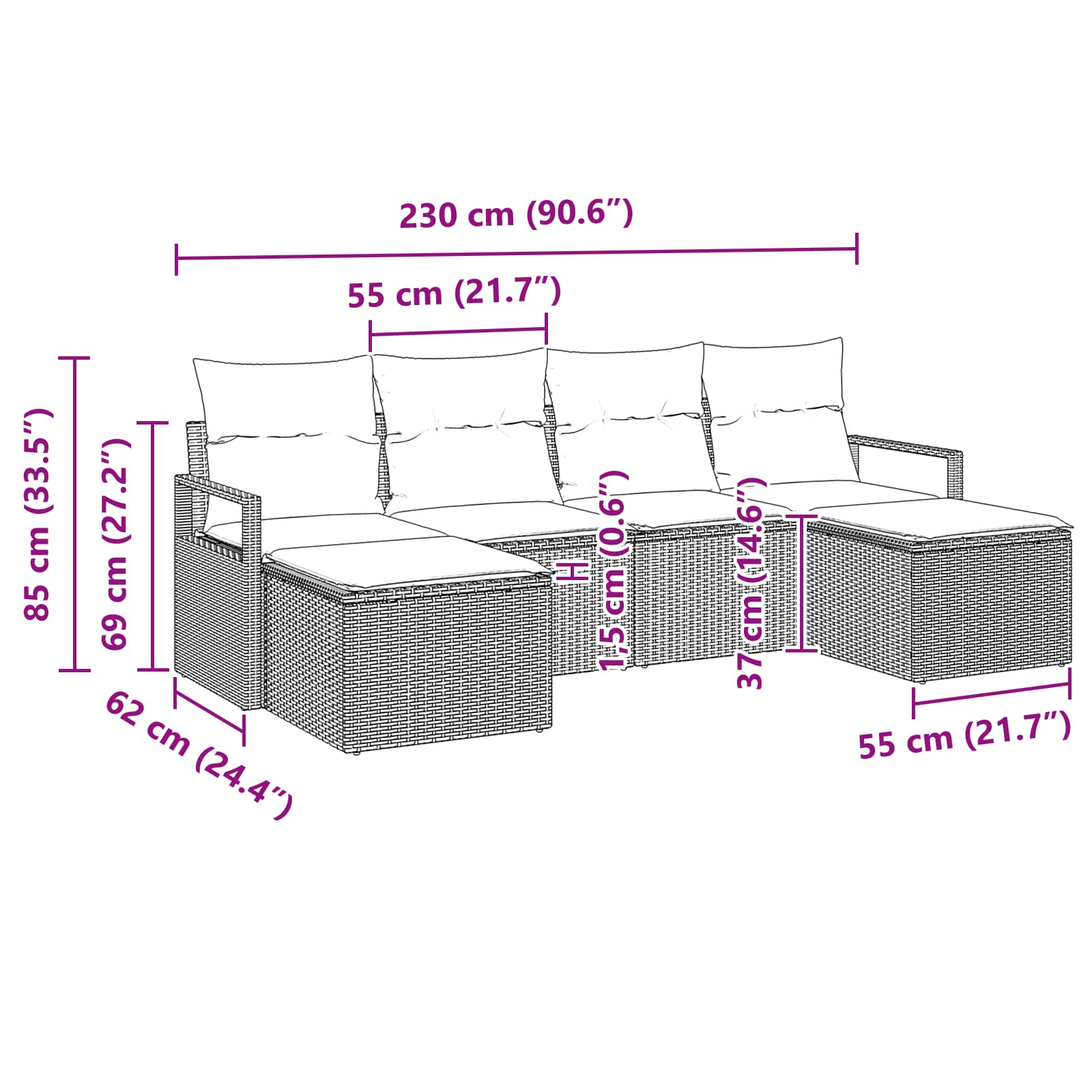Bankstel 6 pcs Zwart poly rattan