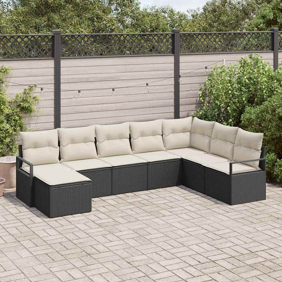 Bankstel met kussen 8 pcs Zwart poly rattan