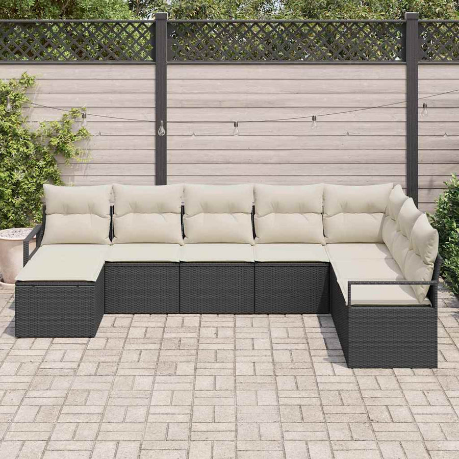 Bankstel met kussen 8 pcs Zwart poly rattan