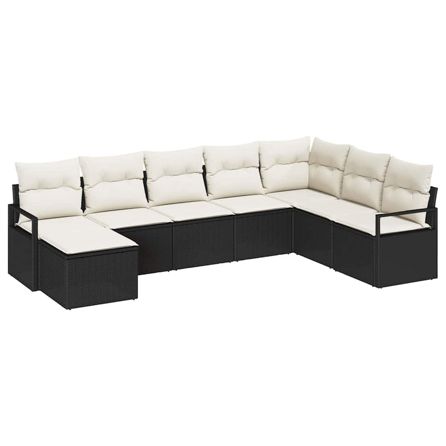 Bankstel met kussen 8 pcs Zwart poly rattan