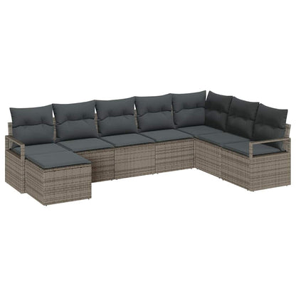 Bankstel met kussen 8 pcs Grijs poly rattan