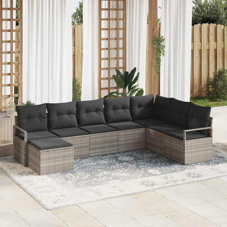 Bankstel met kussen 8 pcs Lichtgrijs poly rattan
