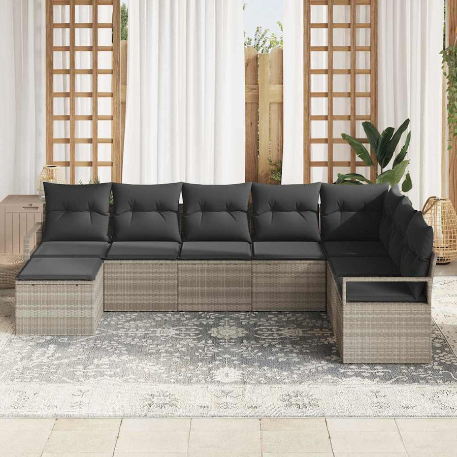 Bankstel met kussen 8 pcs Lichtgrijs poly rattan
