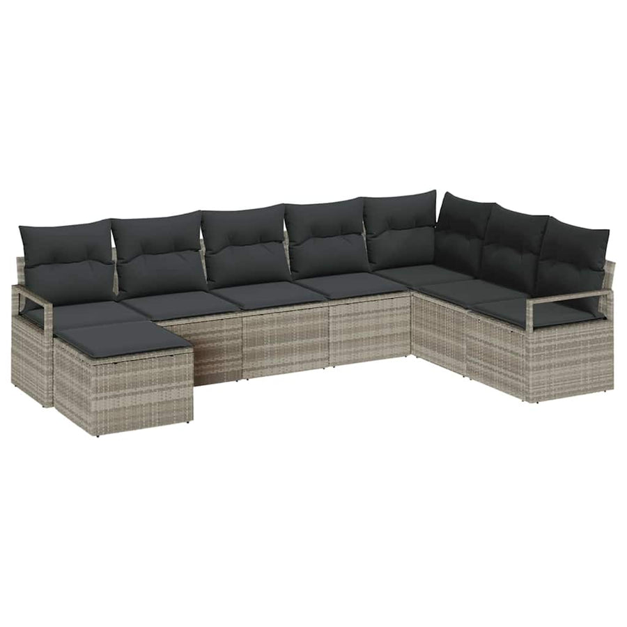 Bankstel met kussen 8 pcs Lichtgrijs poly rattan