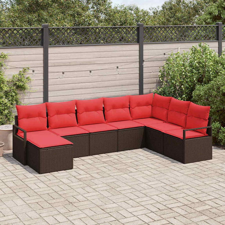 Bankstel met kussen 8 pcs Bruin poly rattan
