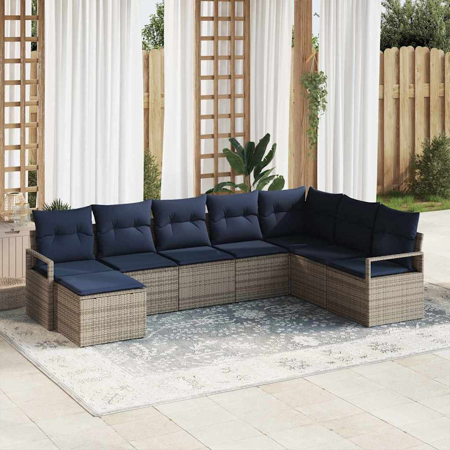 Bankstel met kussen 8 pcs Grijs poly rattan