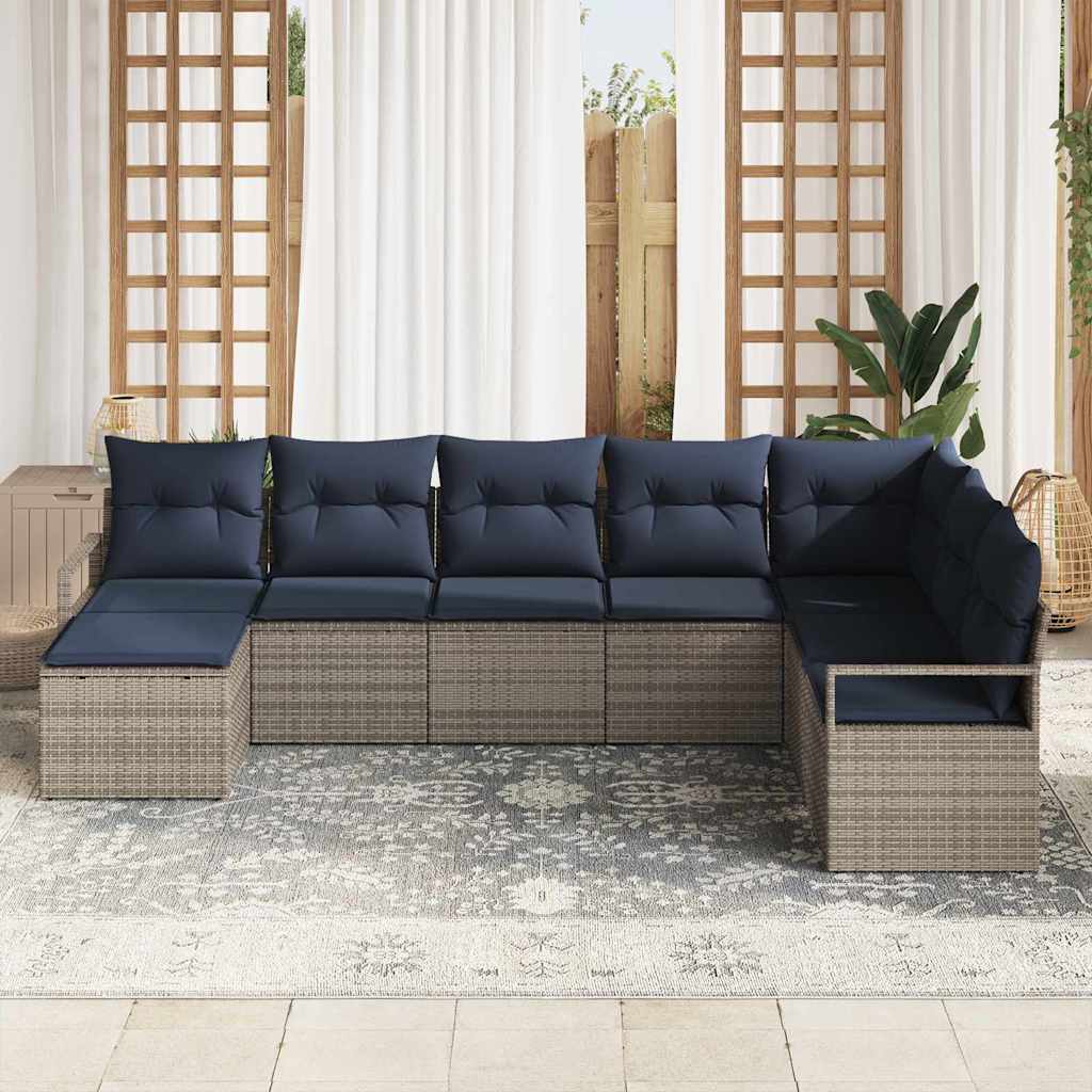 Bankstel met kussen 8 pcs Grijs poly rattan