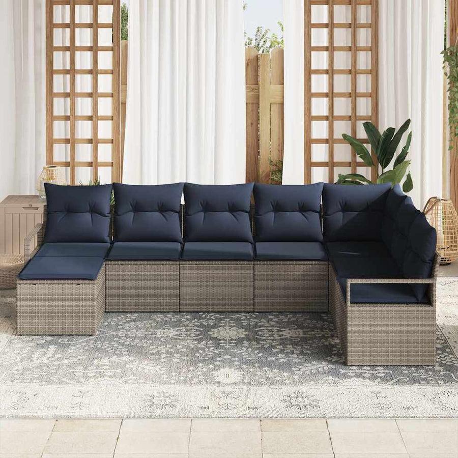 Bankstel met kussen 8 pcs Grijs poly rattan