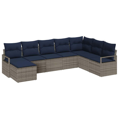 Bankstel met kussen 8 pcs Grijs poly rattan
