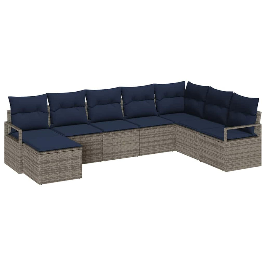 Bankstel met kussen 8 pcs Grijs poly rattan