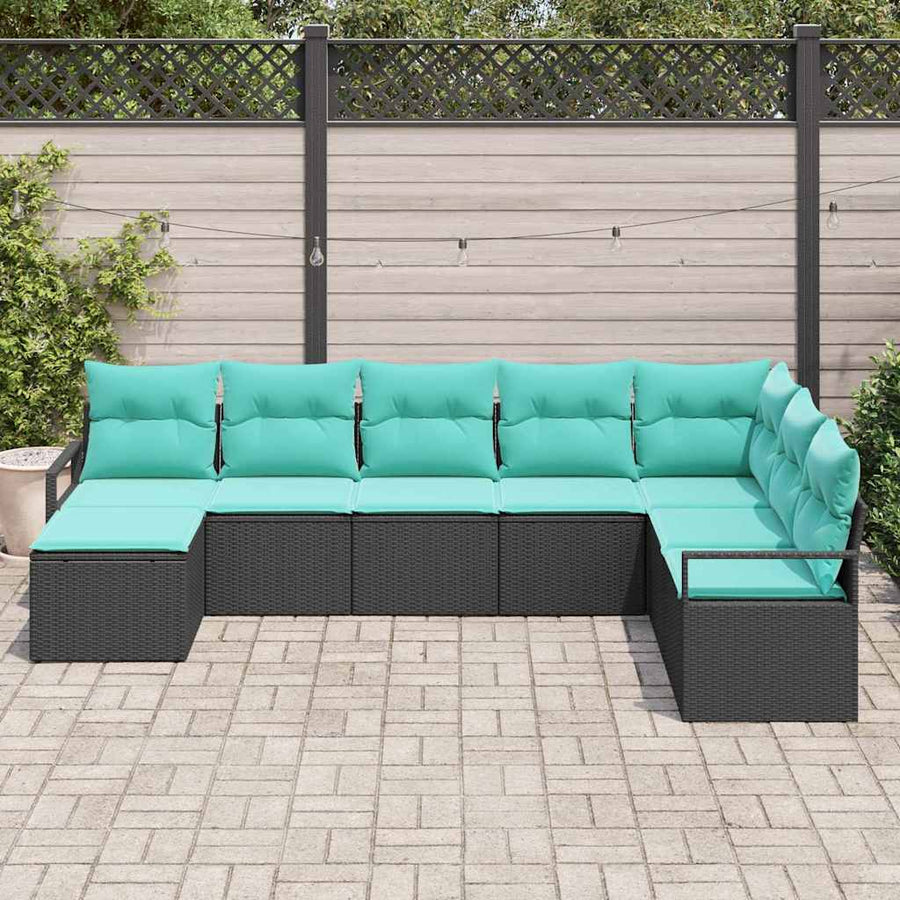 Bankstel met kussen 8 pcs Zwart poly rattan