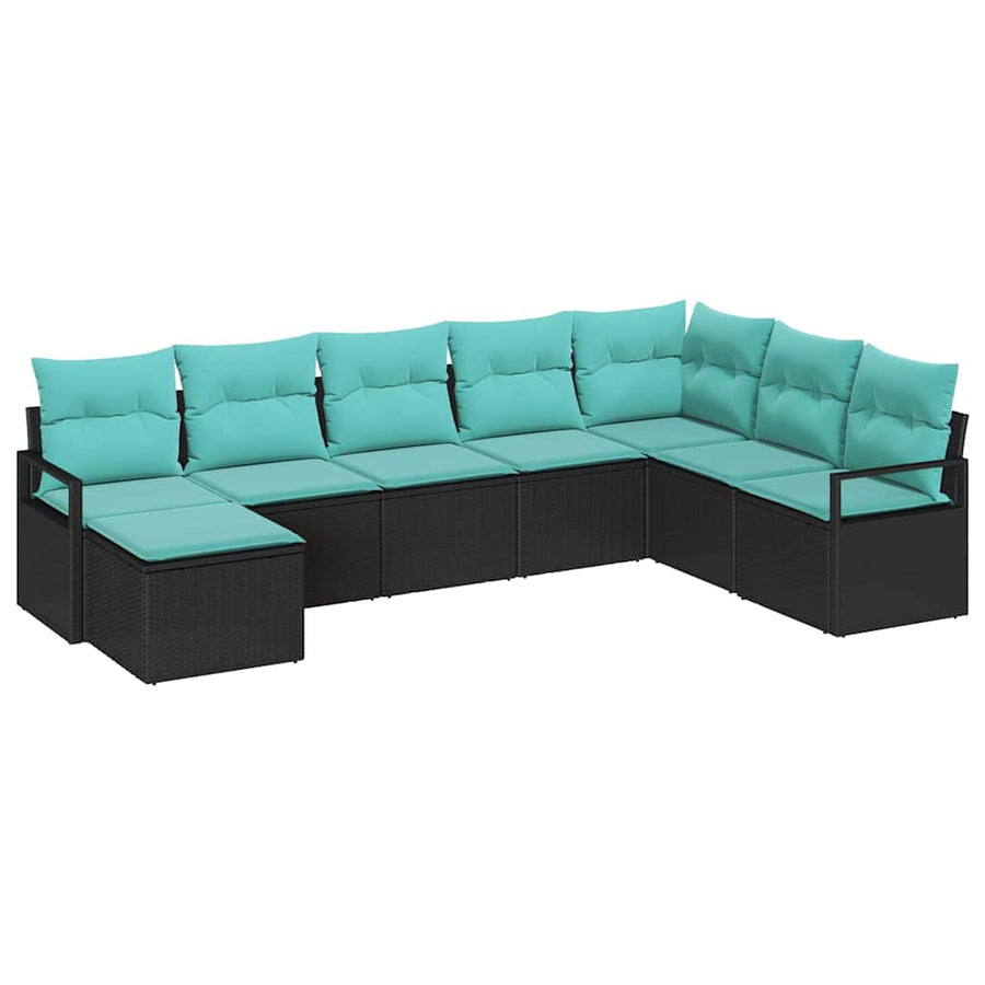 Bankstel met kussen 8 pcs Zwart poly rattan
