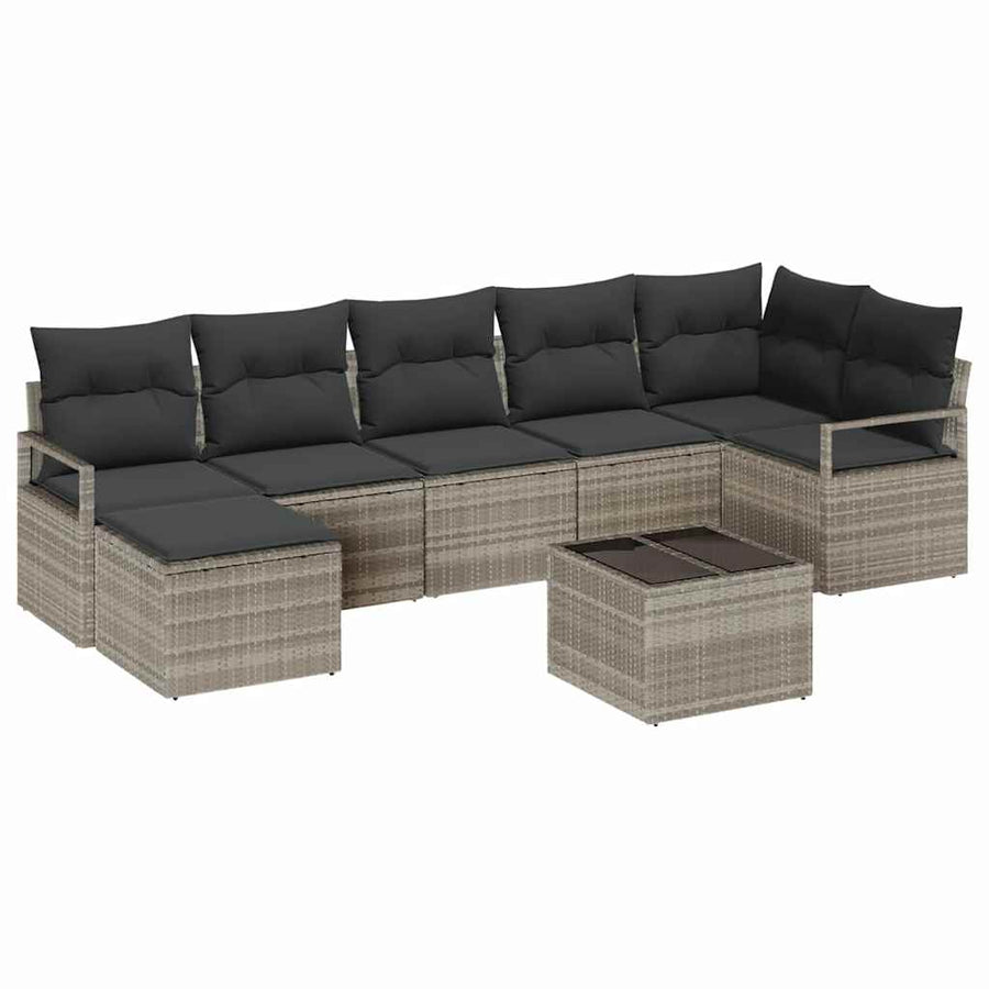 Bankstel met kussen 9 pcs Lichtgrijs poly rattan