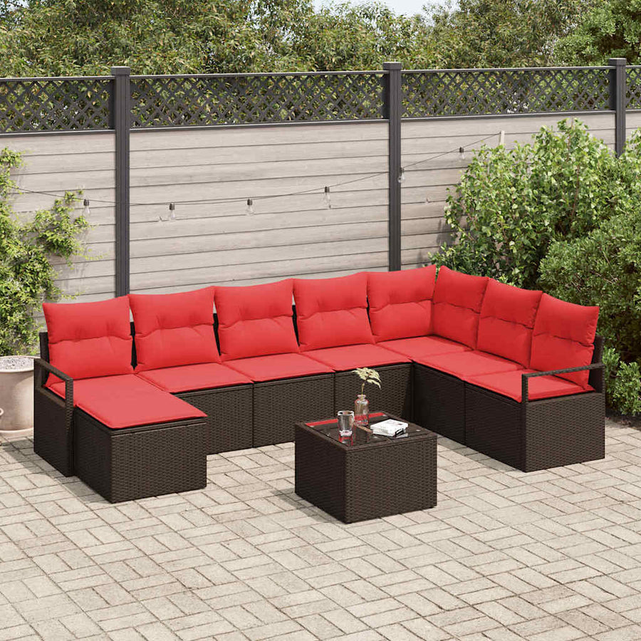 Bankstel met kussen 9 pcs Bruin poly rattan