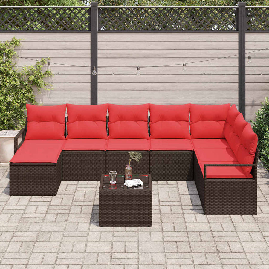 Bankstel met kussen 9 pcs Bruin poly rattan