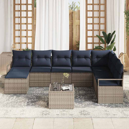 Bankstel met kussen 9 pcs Grijs poly rattan