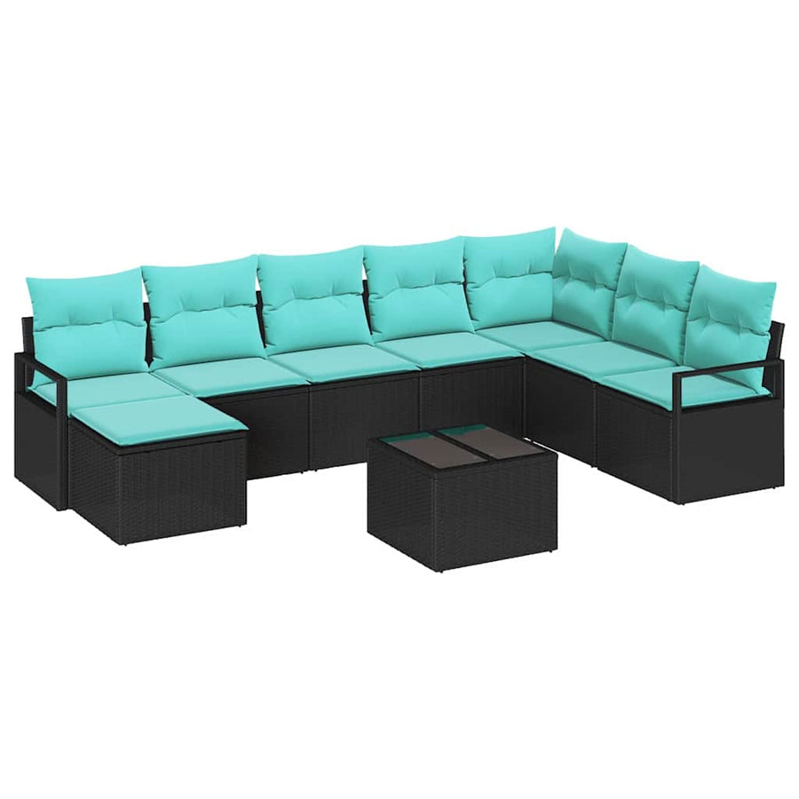 Bankstel met kussen 9 pcs Zwart poly rattan