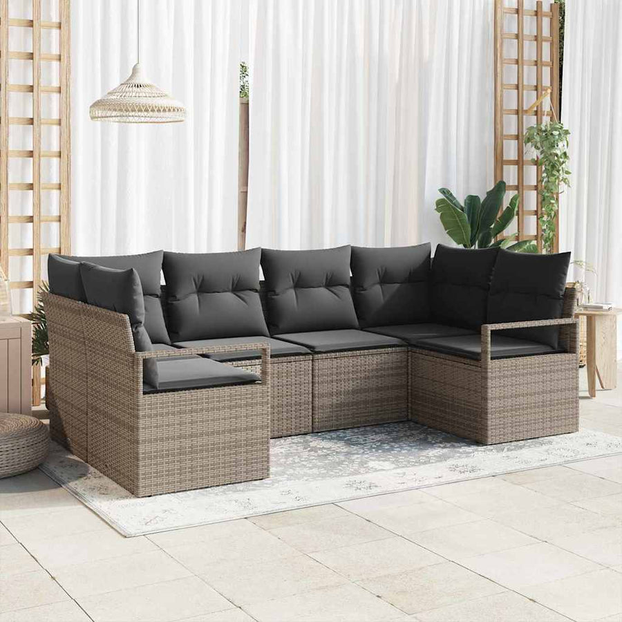 Bankstel met kussen 6 pcs Grijs poly rattan