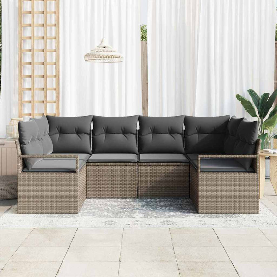 Bankstel met kussen 6 pcs Grijs poly rattan