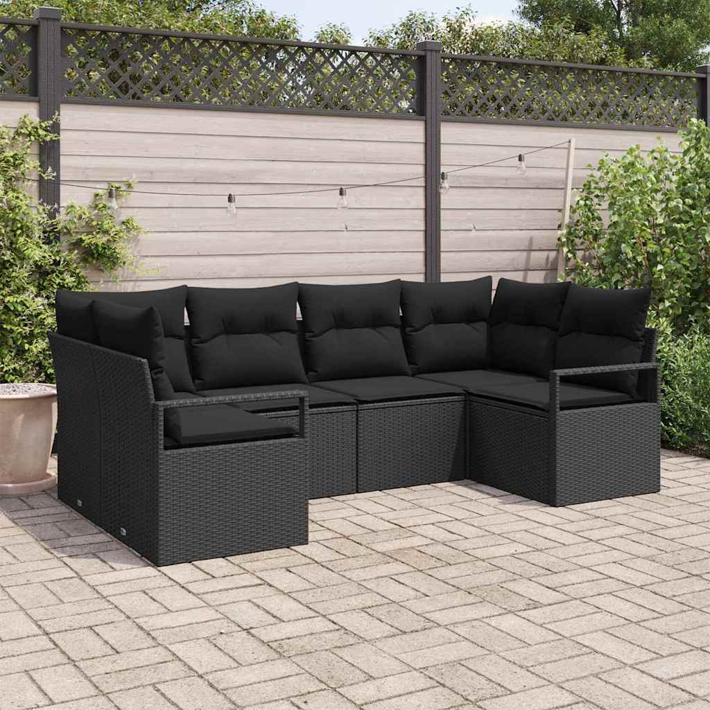 Bankstel met kussen 6 pcs Zwart poly rattan