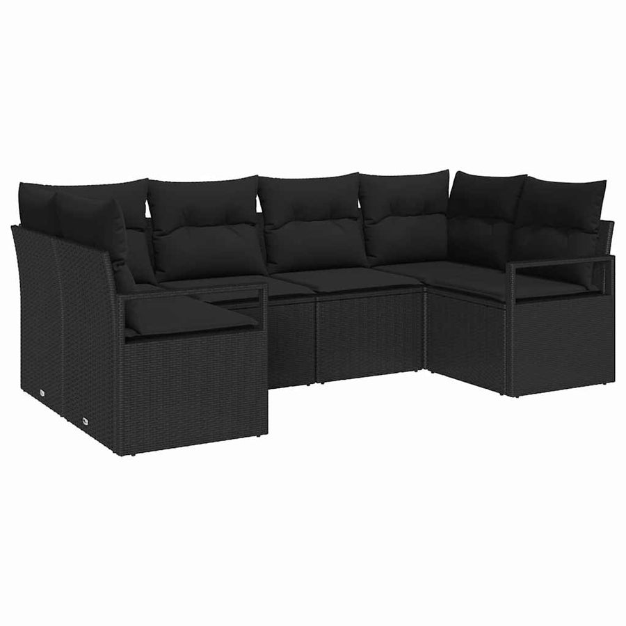 Bankstel met kussen 6 pcs Zwart poly rattan