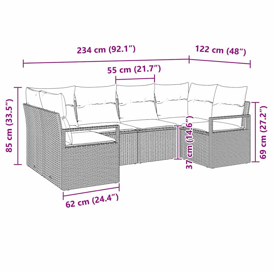 Bankstel met kussen 6 pcs Zwart poly rattan