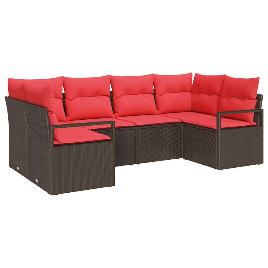 Bankstel met kussen 6 pcs Bruin Poly Rattan