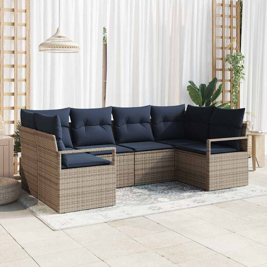 Bankstel met kussen 6 pcs Grijs Poly Rattan
