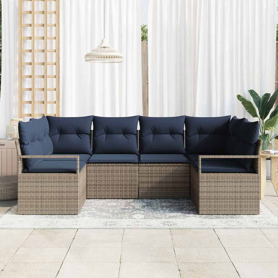 Bankstel met kussen 6 pcs Grijs Poly Rattan