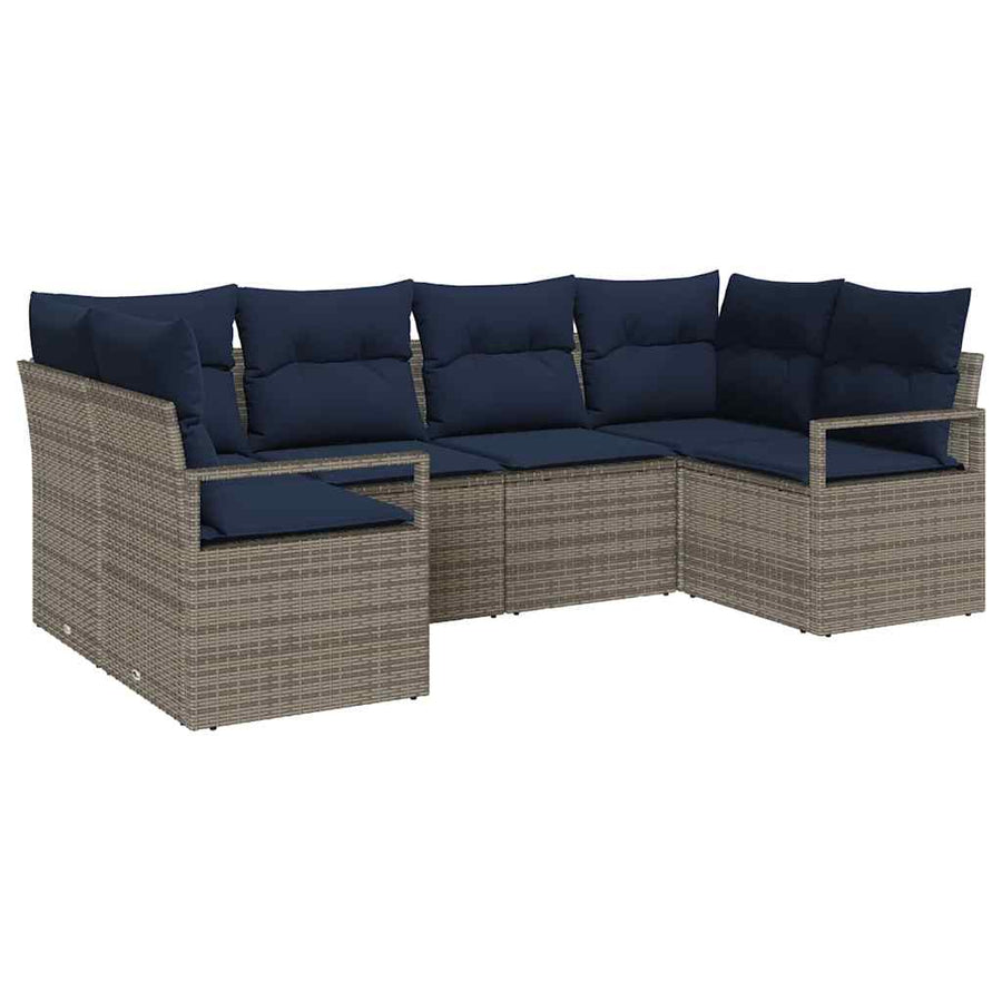 Bankstel met kussen 6 pcs Grijs Poly Rattan