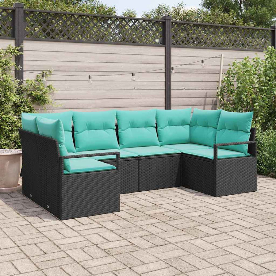 Bankstel met kussen 6 pcs Zwart Poly Rattan