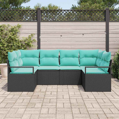 Bankstel met kussen 6 pcs Zwart Poly Rattan
