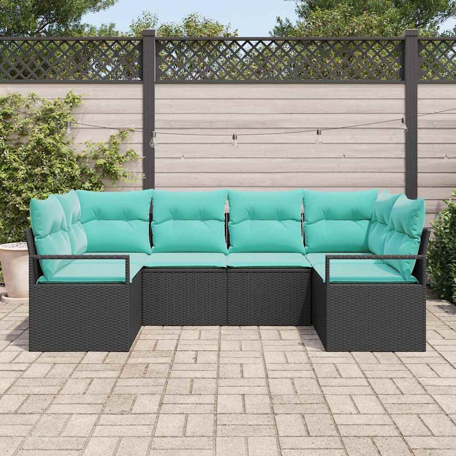 Bankstel met kussen 6 pcs Zwart Poly Rattan