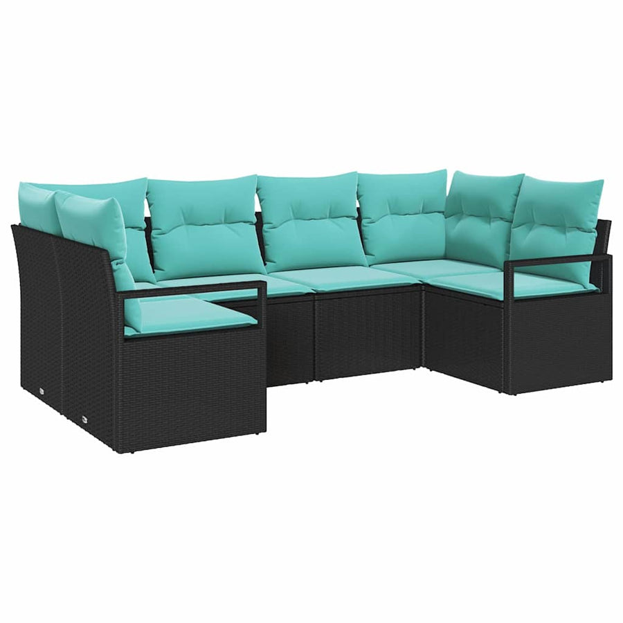 Bankstel met kussen 6 pcs Zwart Poly Rattan