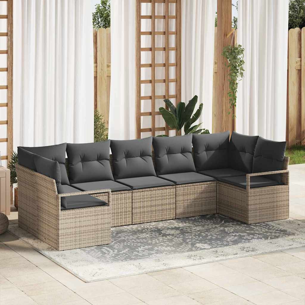 Bankstel met kussen 7 pcs Grijs poly rattan