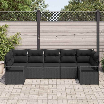 Bankstel met kussen 7 pcs Zwart poly rattan