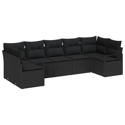 Bankstel met kussen 7 pcs Zwart poly rattan