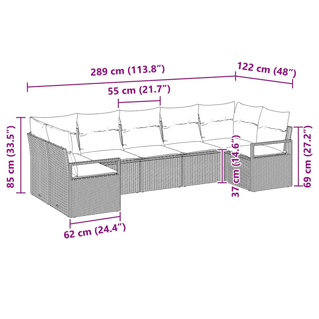 Bankstel met kussen 7 pcs Zwart poly rattan