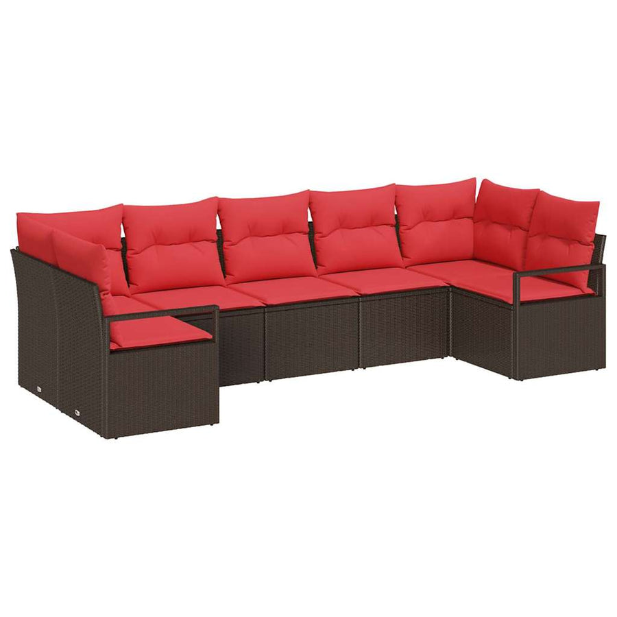 Bankstel met kussen 7 pcs Bruin poly rattan