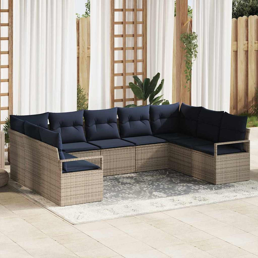 Bankstel met kussen 7 pcs Grijs poly rattan