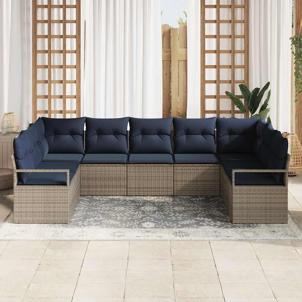 Bankstel met kussen 7 pcs Grijs poly rattan