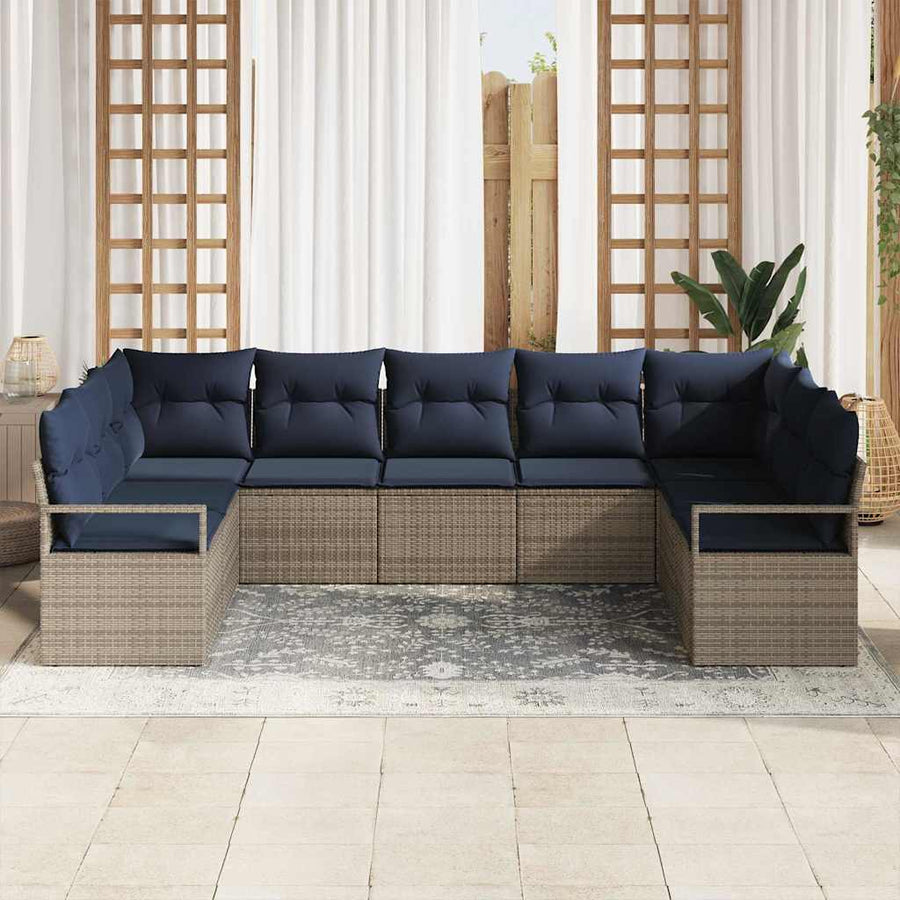 Bankstel met kussen 7 pcs Grijs poly rattan