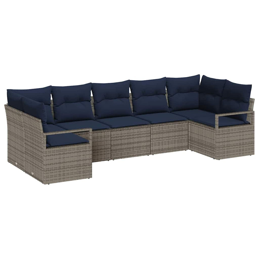 Bankstel met kussen 7 pcs Grijs poly rattan