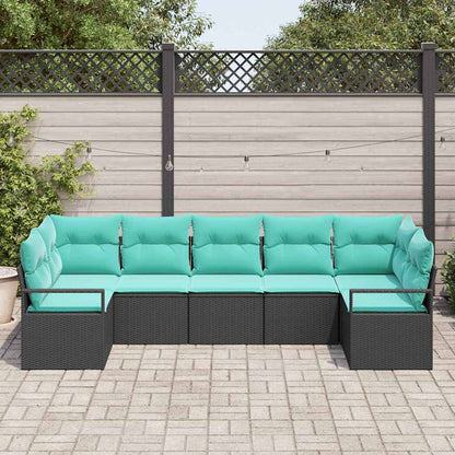 Bankstel met kussen 7 pcs Zwart poly rattan
