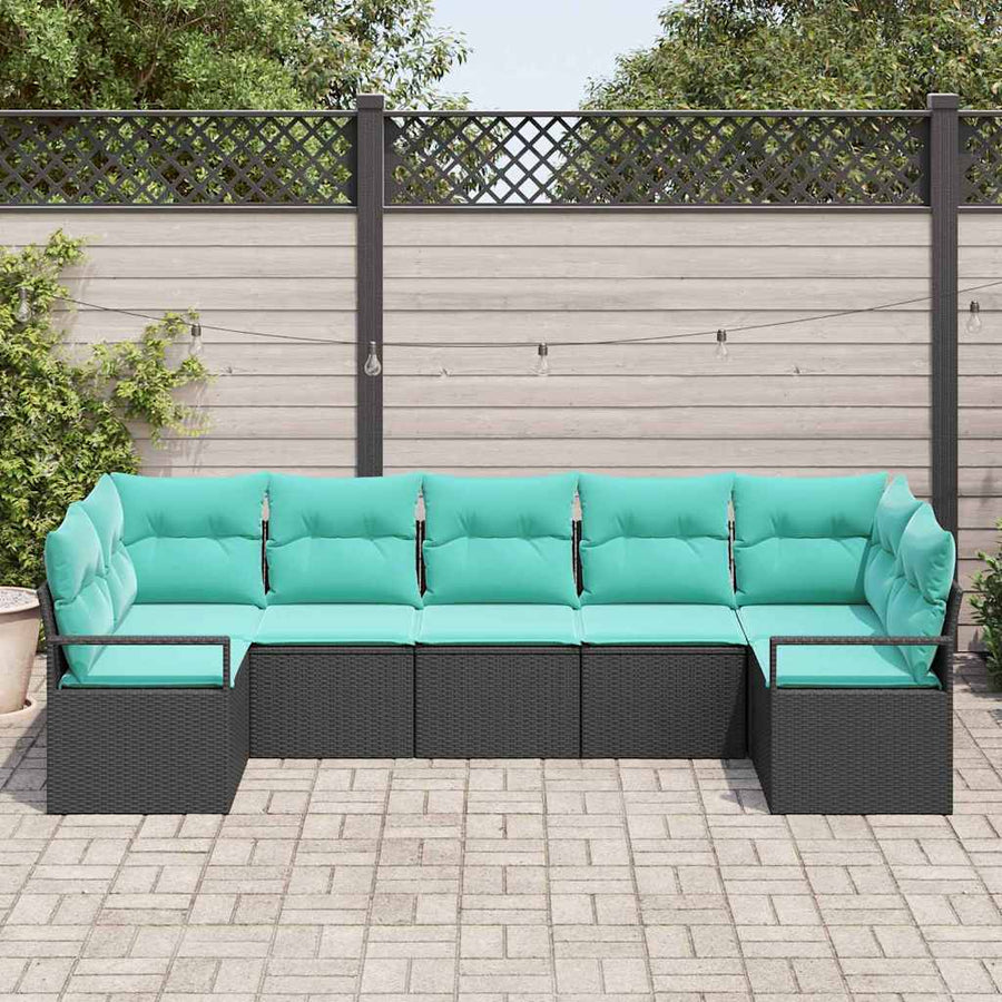 Bankstel met kussen 7 pcs Zwart poly rattan