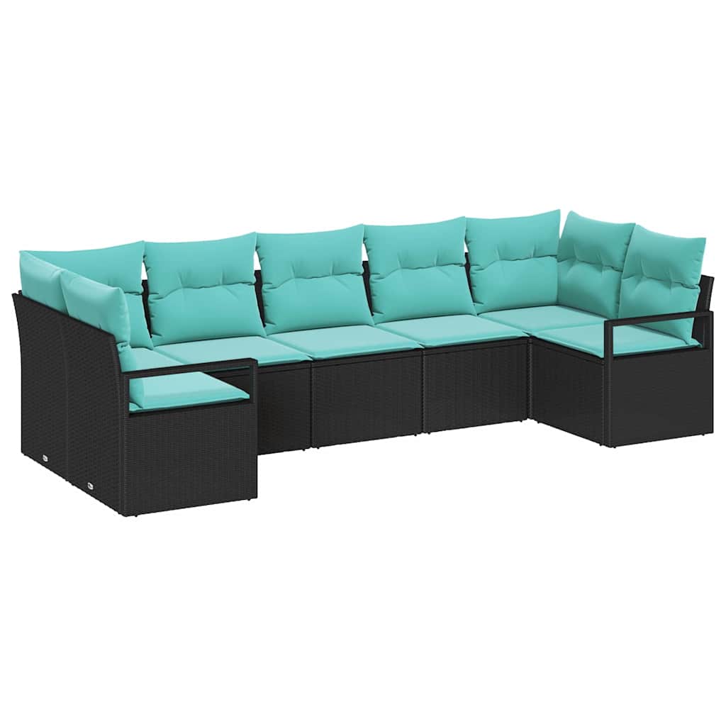 Bankstel met kussen 7 pcs Zwart poly rattan